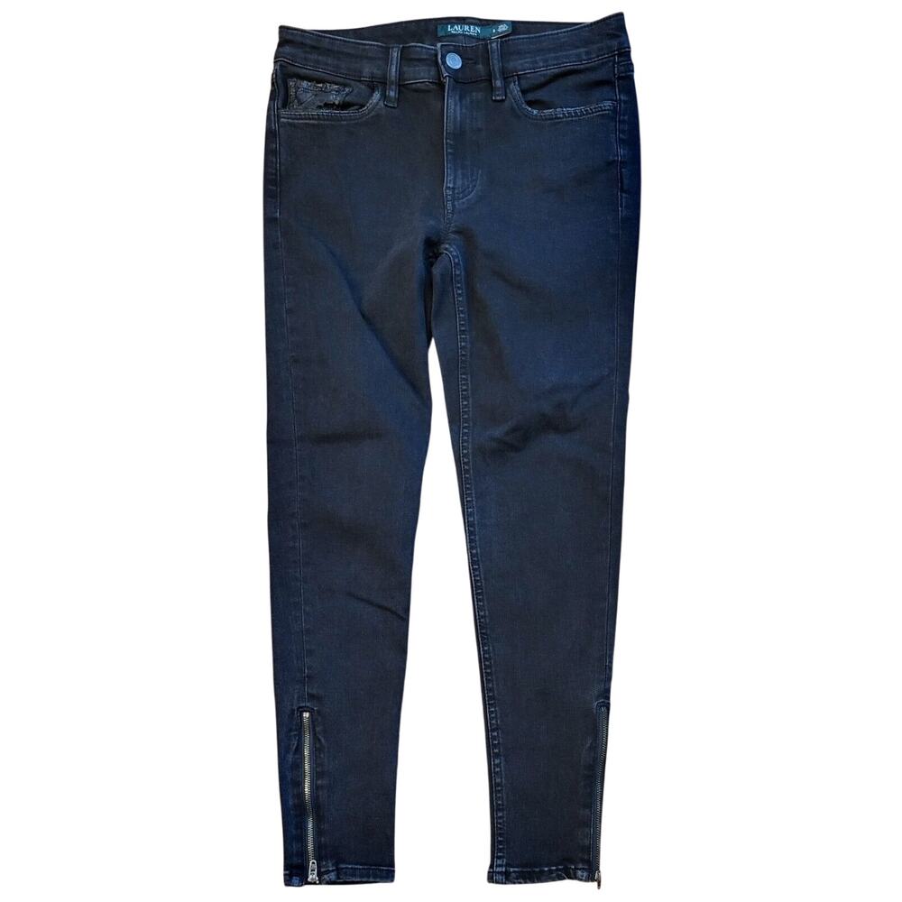 RALPH LAUREN Low Rise Skinny Faux Leather Black Denim Jeans Women's Size 2